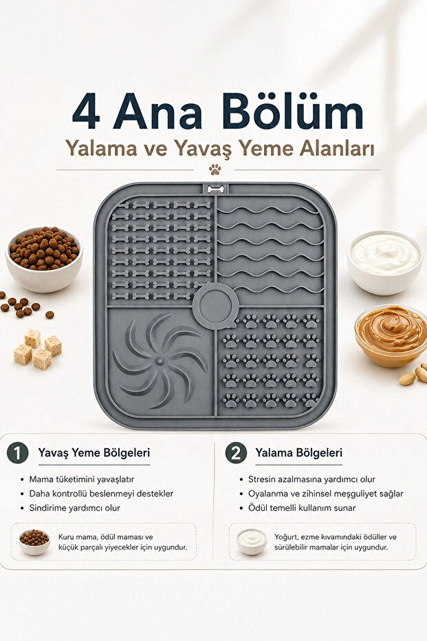 Köpek ve Kedi Yavaş Yeme Kabı ve Yalama Matı | Silikon Mama Matı