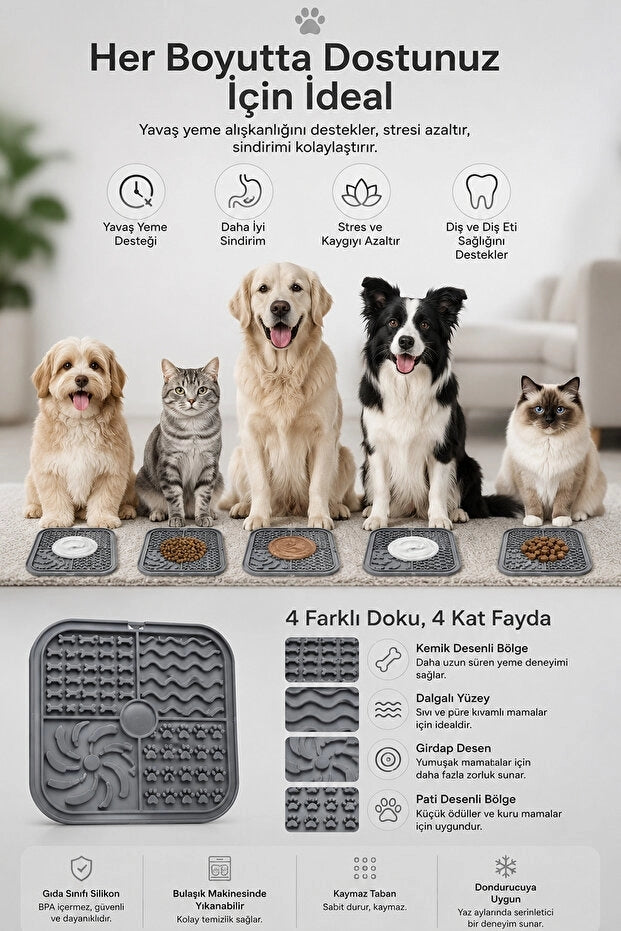 Köpek ve Kedi Yavaş Yeme Kabı ve Yalama Matı | Silikon Mama Matı