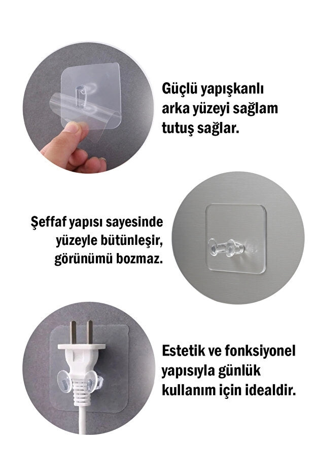 Nano Priz Askısı 5’li Paket | Kendinden Yapışkanlı Şeffaf Kablo ve Fiş Tutucu