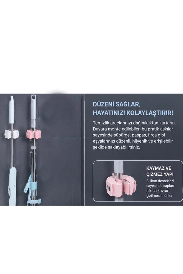 Mop ve Temizlik Aleti Duvar Askısı | Süpürge ve Paspas Tutucu