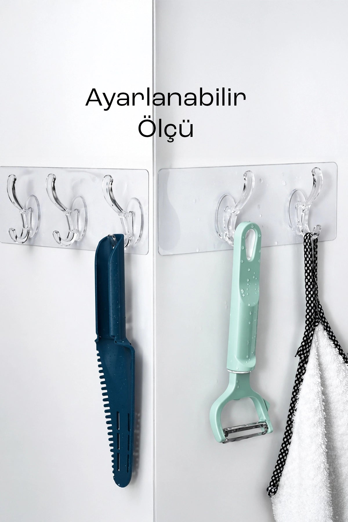 6’lı Şeffaf Yapışkanlı Askı | Delmeden Çok Amaçlı Duvar Askılığı