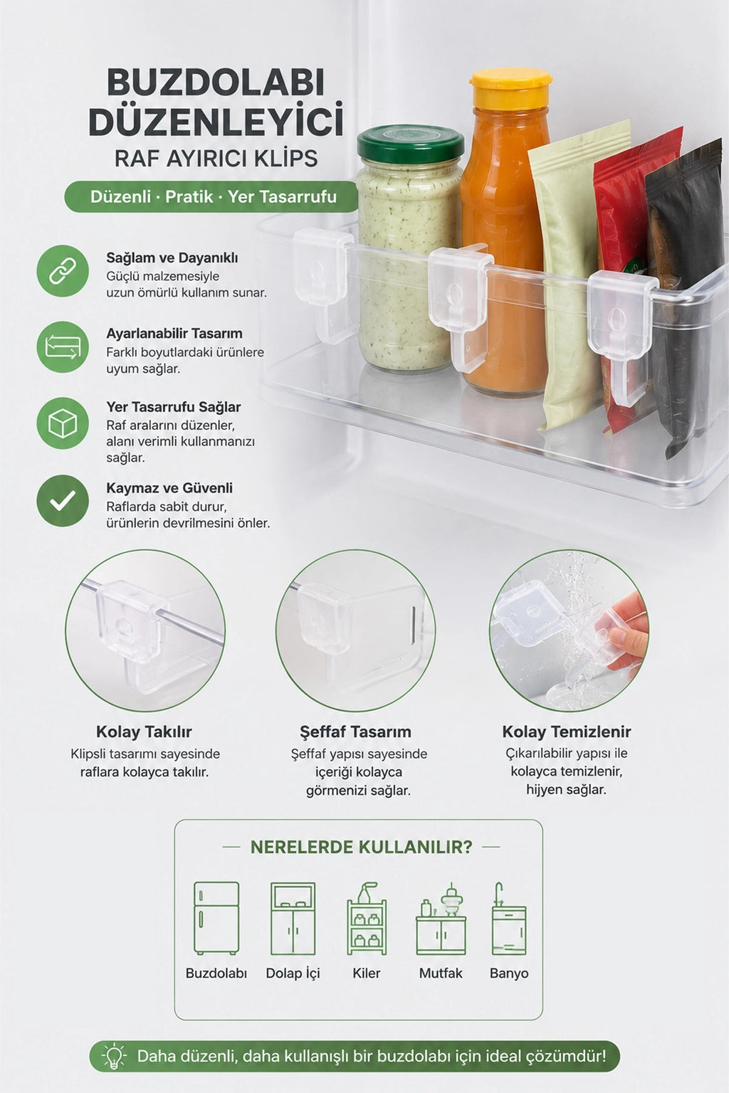 Buzdolabı Raf Düzenleyici | Çok Amaçlı Dolap İçi Ayırıcı